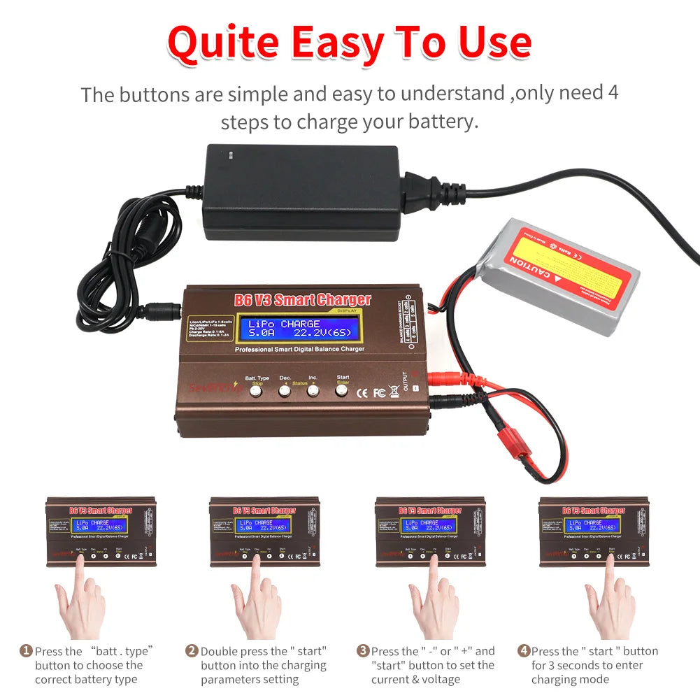 iMAX B6 V3 80W 6A Battery Charger – LiHv, Lipo, NiMh, Li-ion, Ni-Cd Digital RC Charger with 12V 5A Adapter