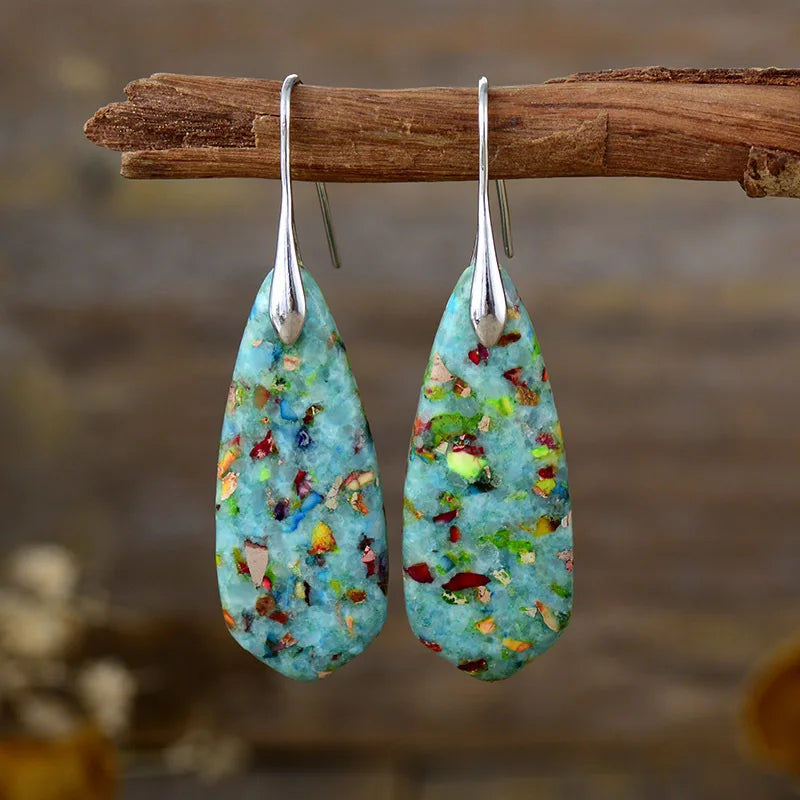 Bohemian Natural Stone Geometric Earrings - Luxury Emperor Stone Pendant Jewelry for Women