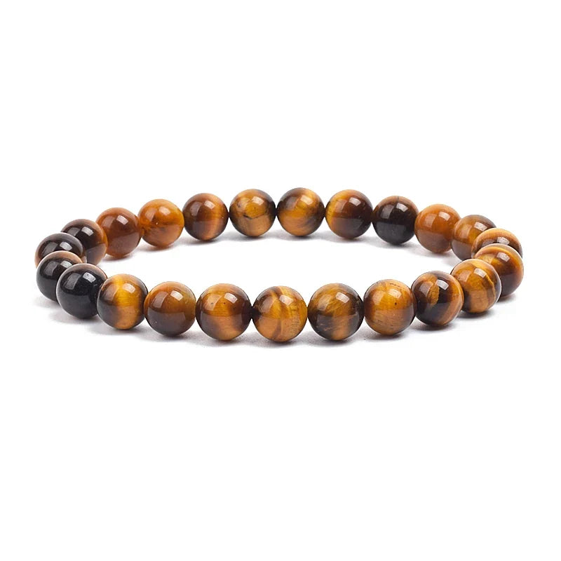 Natural Stone Bead Bracelet - Amethyst Crystal Quartz Aquamarine Jade Agate Elastic Bangle Jewelry for Women & Men