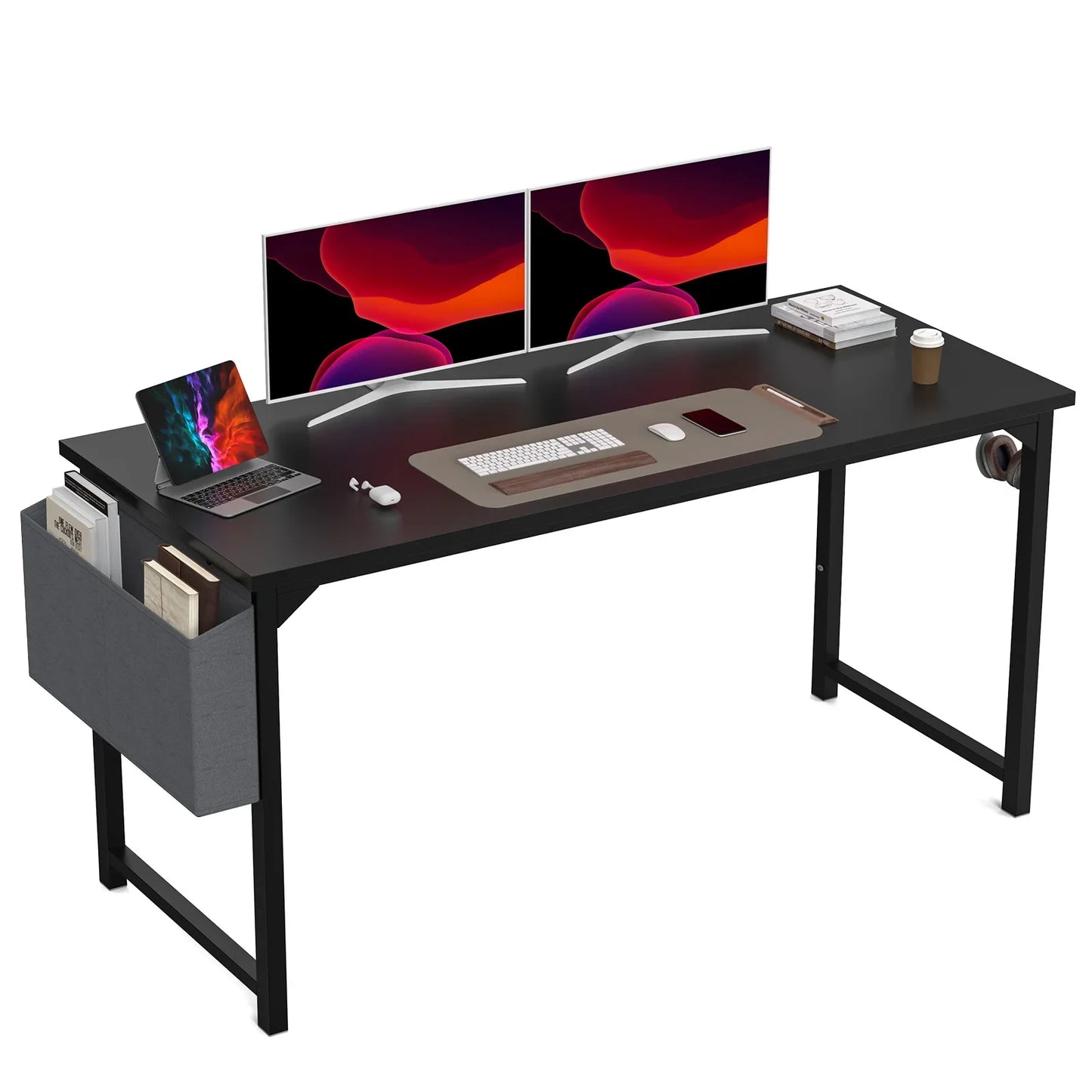 Computer Desk – Modern Compact Writing & Gaming Table with Side Bag, Headphone Hook, Easy Assembly