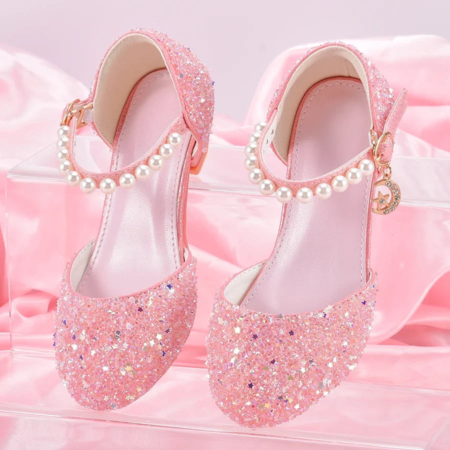 Girls' Princess High Heel Shoes - Shiny Star Pendant Dress & Birthday Party Footwear