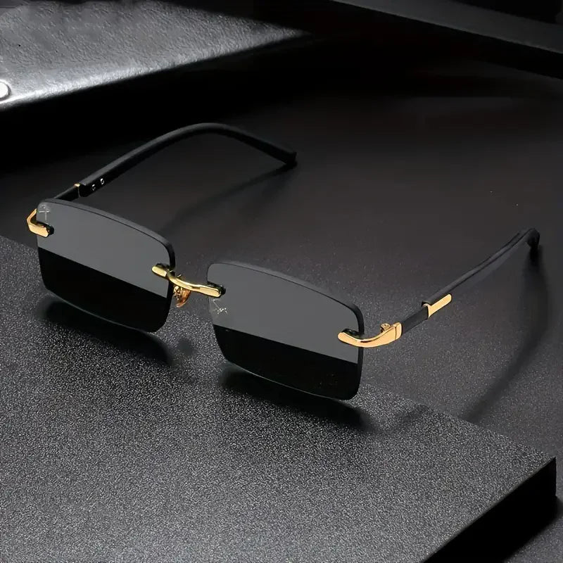 Rimless Rectangle Sunglasses – Fashion Small Square Shades for Men & Women, Summer Travel Eyewear