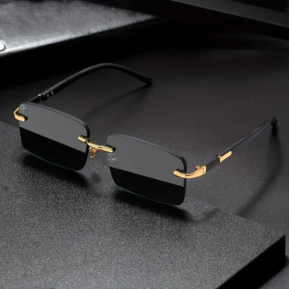 Rimless Rectangle Sunglasses – Fashion Small Square Shades for Men & Women, Summer Travel Eyewear