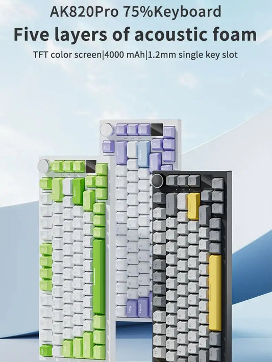AJAZZ AK820/AK820 Pro Mechanical Gaming Keyboard – TFT Screen, Multifunction Knob, Wired/2.4G/Bluetooth Connectivity for PC