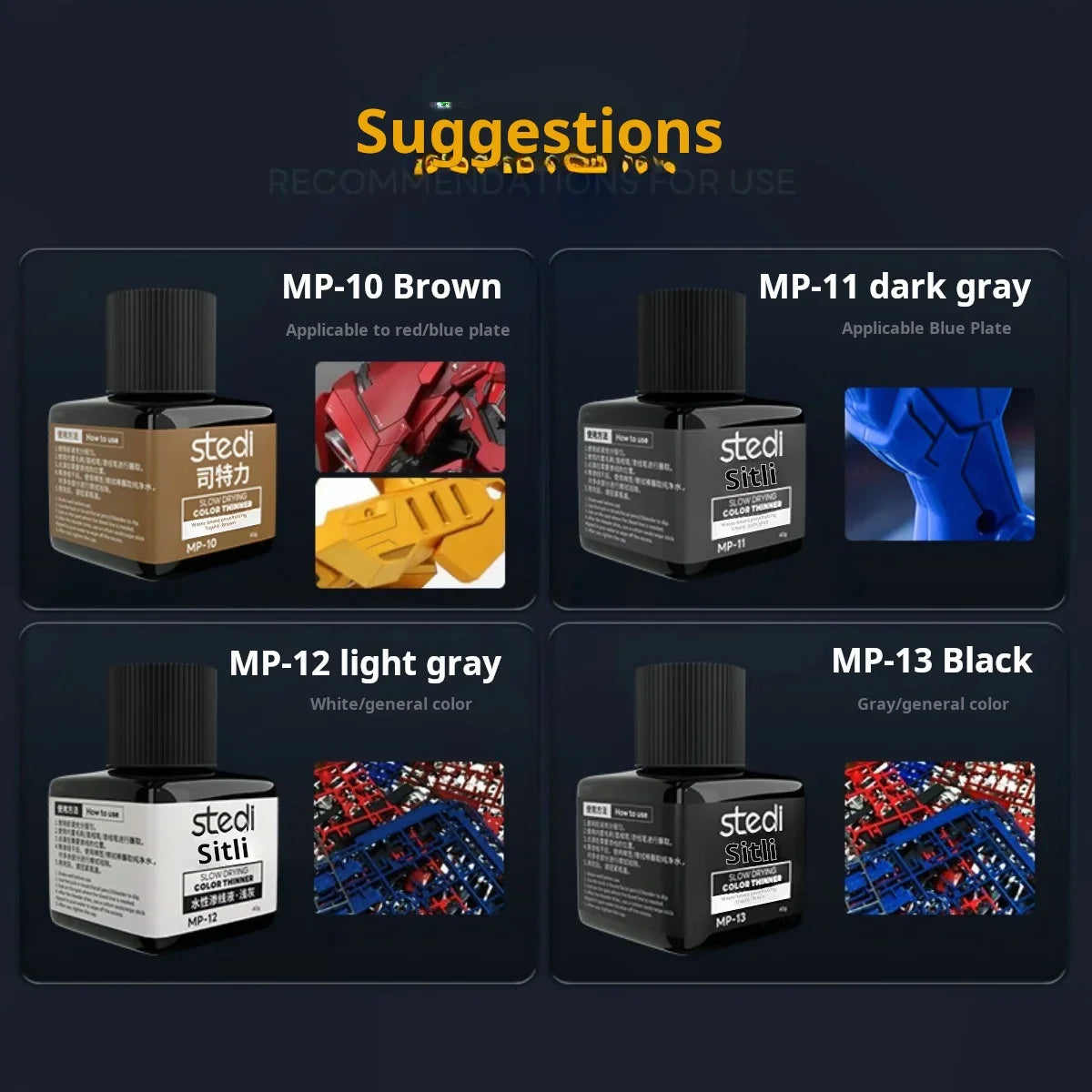 Stedi MP-07~MP-18 Weathering Acrylic Paint – 40g for Gundam & Military Models, Panel Lining DIY Craft Supplies