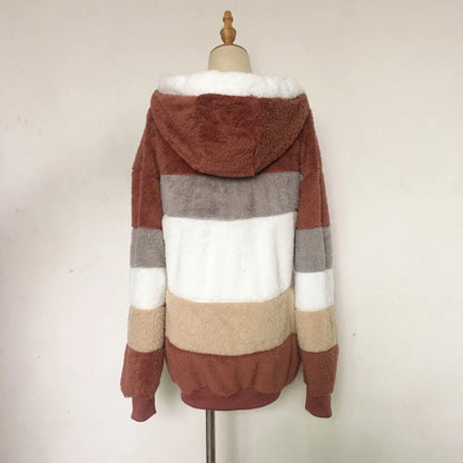 Oversized Jacket for Women – 2023 Autumn Winter Warm Plush Hooded Coat, Loose Fit Streetwear with Pockets