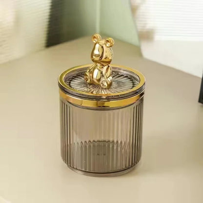 Cute Bear Cotton Pad Holder - Swab Rod Storage Box for Cosmetics Jewelry, Bathroom Qtip Makeup Container, Lipstick Organizer