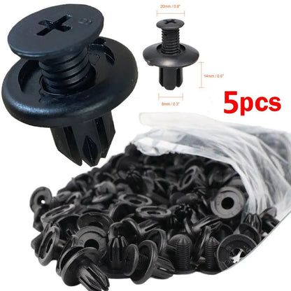5/100pcs 8mm Plastic Rivets – Black Car Bumper & Fender Fastener Clips for Toyota, Kia, Nissan, Yamaha