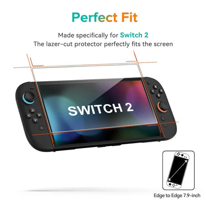 Tempered Glass Screen Protector for Nintendo Switch 2 — Includes Joystick Cap Accessories