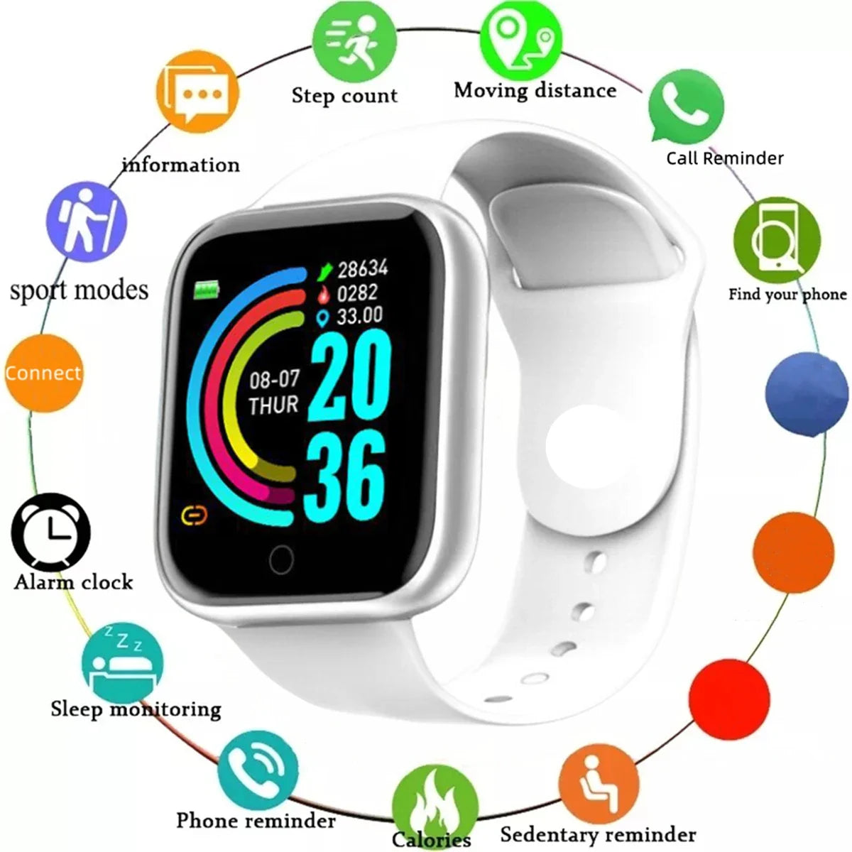 Smartwatch for Men & Women – Fitness Monitor, Message Alerts, Compatible with Xiaomi & Huawei, Perfect Birthday Gift