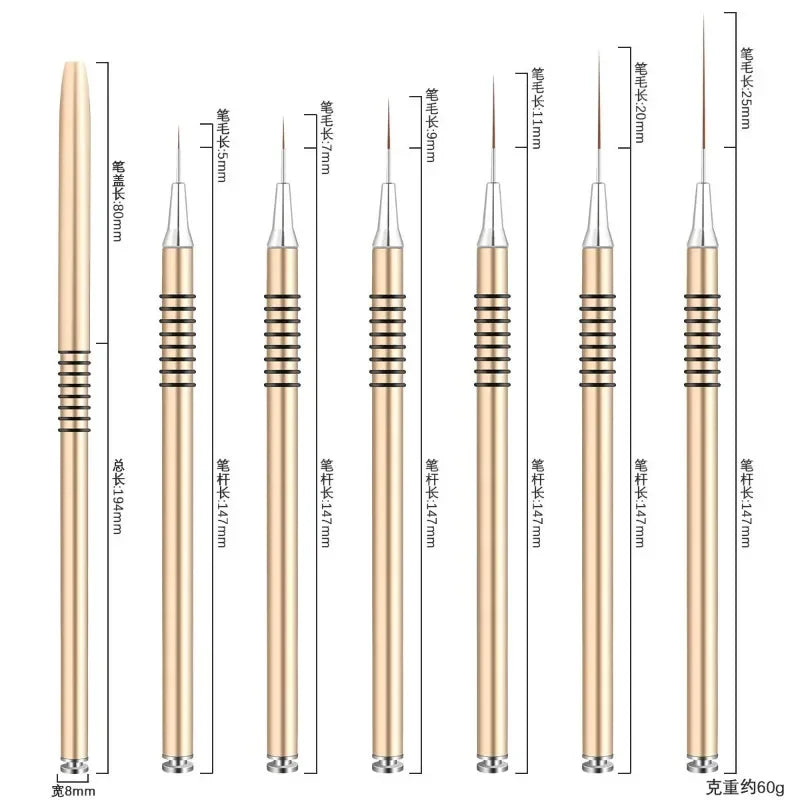 Nail Art Liner Brushes for Striping & Drawing – 6 to 25mm Design Pens, Professional Manicure Tools