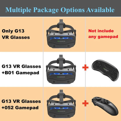 G13 IMAX Giant Screen VR Glasses — 3D Virtual Reality Helmet for 4.7–7" Phones, Game Controller Compatible