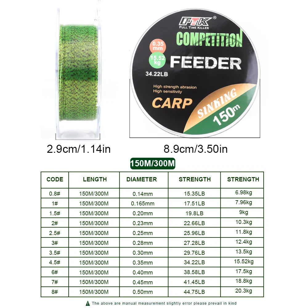 FTK 3D Invisible Carp Fishing Line Nylon Monofilament – Super Strong Fluorocarbon 150m/300m Tensile Fishing Line for Carp & Freshwater Fishing