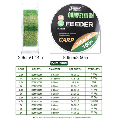FTK 3D Invisible Carp Fishing Line Nylon Monofilament – Super Strong Fluorocarbon 150m/300m Tensile Fishing Line for Carp & Freshwater Fishing