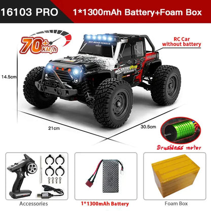 ZWN 1:16 4WD RC Monster Truck – 70KM/H High-Speed Drift Remote Control Car with LED for Kids, vs Wltoys 144001