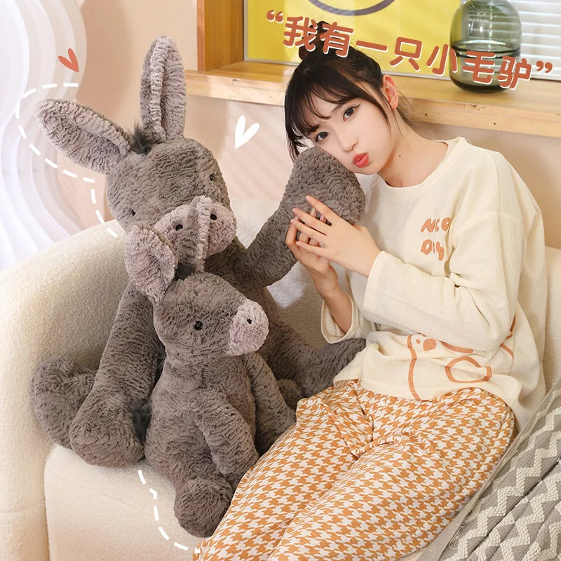 23/40/60cm Cute Burro Plush Toy — Grey Donkey Stuffed Animal, Soft Baby & Infant Doll, Birthday Gift & Room Decor