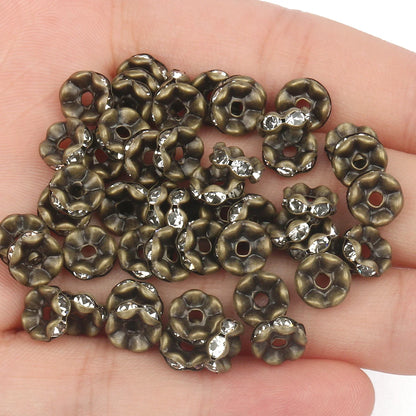 50PCS Rhinestone Spacer Beads Set – Multi-Color Crystal Rondelle Metal Beads for DIY Jewelry & Bracelet Making