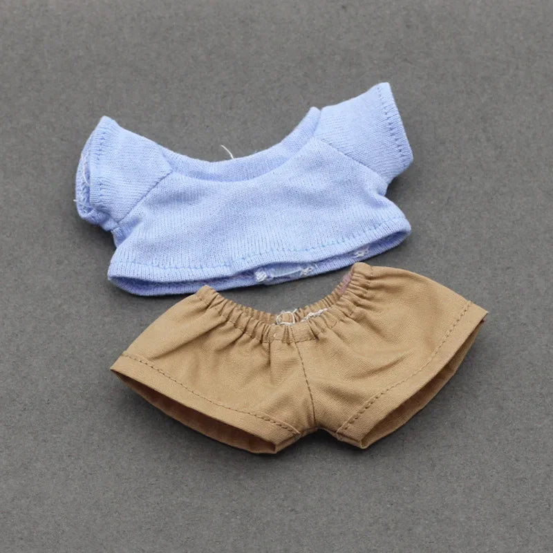 Doll Clothes Outfit for Kpop EXO Labubu & Cotoon Dolls – T-Shirt & Denim Shorts Set for 10-17cm Dolls