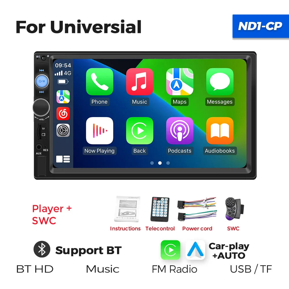 Navifly ND1 2-Din Car Radio — 7" HD Touchscreen Multimedia Player, Universal MP5 Stereo with Bluetooth, TF, FM & Camera Support
