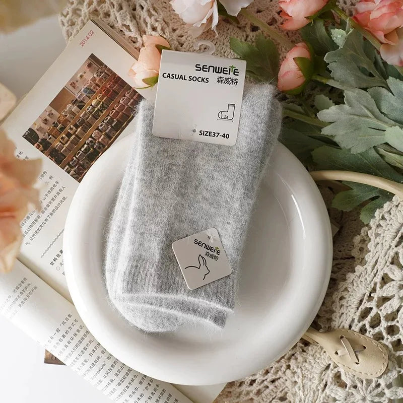 Women’s Wool Winter Socks — Thick Warm Medium Tube Rabbit Hair & Cashmere Socks for Autumn/Winter