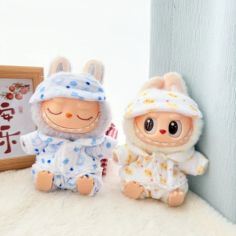 Labubu I & II Doll Clothes – 15cm/17cm Cute Eye Mask Pajama 3-Piece Set for Plush Dolls