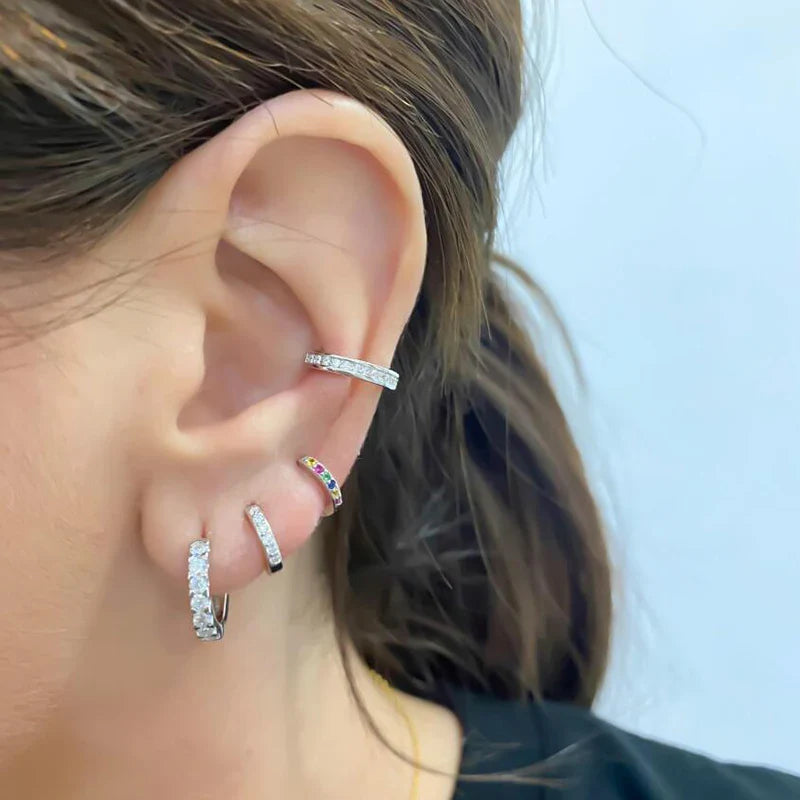 925 Sterling Silver White Zircon Hoop Earrings for Women – Fashion Geometric Crystal Silver Earrings Fine Jewelry Elegant Daily Wear Jewelry