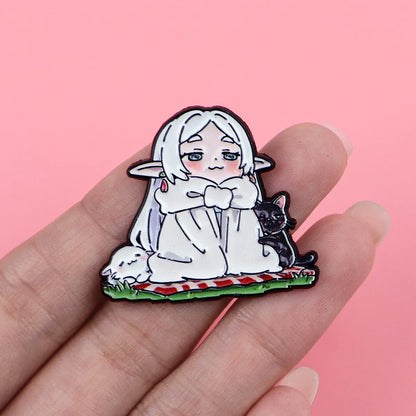 Frieren Anime Girl Enamel Pin - Manga Lapel Badge for Backpacks, Hats & Cosplay Accessories