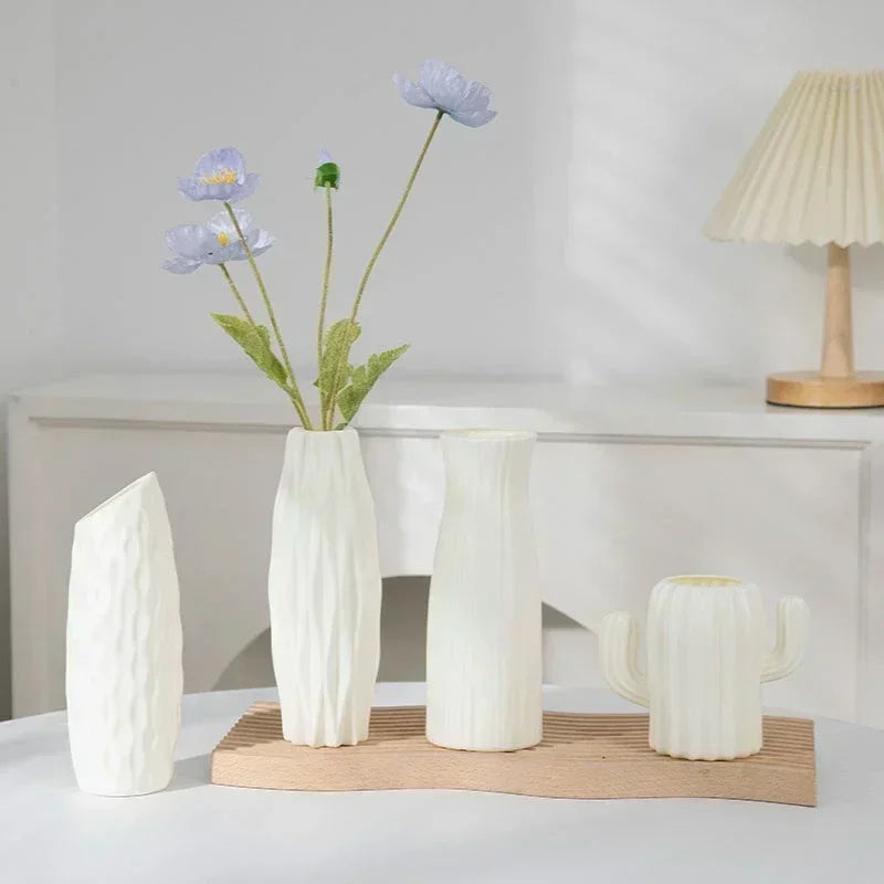 Nordic-Style Plastic Flower Vase - Decorative Hydroponic Pot for Home and Office Desk, Elegant Floral Arrangement Container for Modern Decor