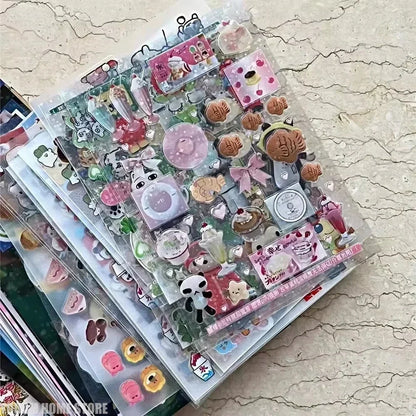 20-Sheet Vintage Glitter PET Stickers - Transparent Kawaii Deco Stickers for Scrapbooking, Journaling & Toploader Crafts
