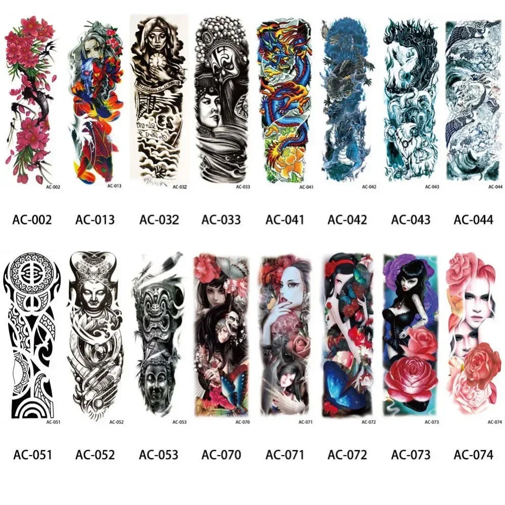 16 Designs Full Arm Temporary Tattoo Sleeves - Waterproof Body Art Stickers for Men & Women Fashion Style