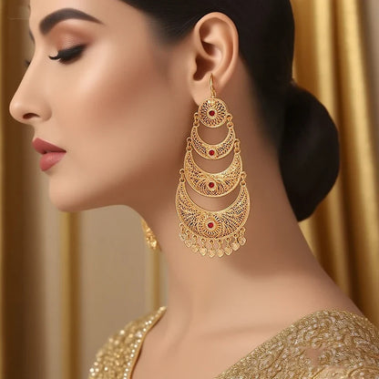 Vintage Moon & Heart Tassel Dangle Earrings for Women – Ethnic Tribal Arabesque Drop Jewelry