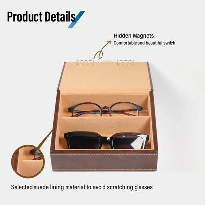 Brown PU Sunglasses & Eyeglasses Storage Case – Optical Frame Display Box with 2 or 4 Slots