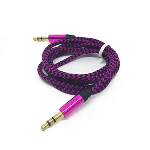1m Nylon 3.5mm Male-to-Male Aux Cable — Gold Plug Audio Cord for iPhone, Samsung, Xiaomi Car Aux