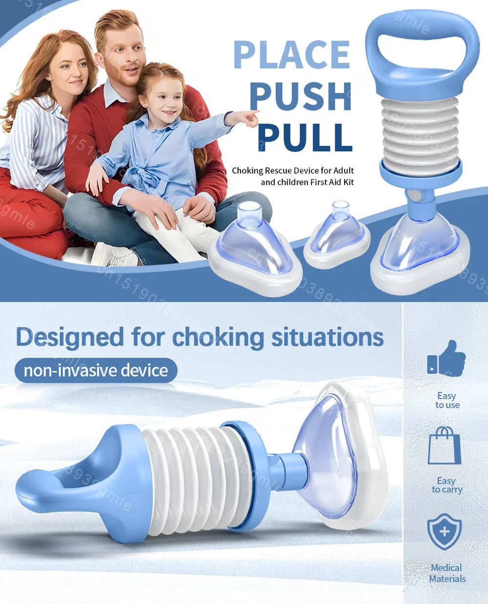 First Aid Anti-Choking Rescue Device – Automatic Airway Assist with 3 Mask Sizes for Adults & Kids, Emergency Kit