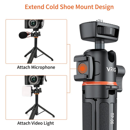 VRIG TP-08 TP-06 Aluminum Alloy Tripod Selfie Stick – 360° Rotatable with Cold Shoe Mount & 1/4" Screw, 1.5kg Load Capacity