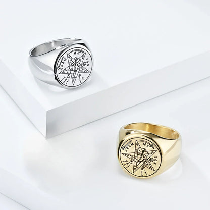 Jewish Tetragrammaton Pentagram Ring – Stainless Steel Hebrew Pentacle Amulet for Men, Witchcraft Power & Protection Jewelry