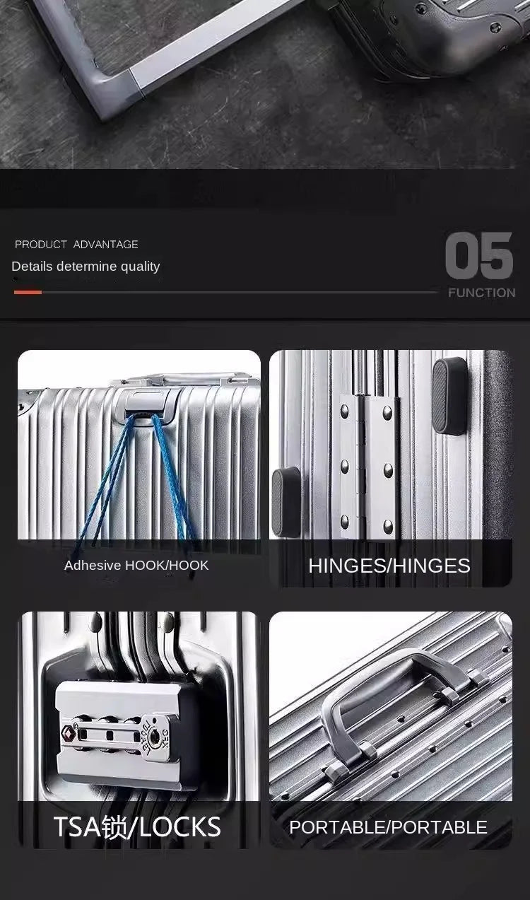 Aluminum Magnesium Alloy Rolling Suitcase – Designer Carry-On & Cabin Luggage, 20/28/30 Inch Trolley Case