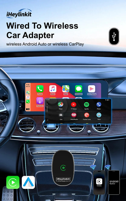 IHeylinkit Wireless CarPlay & Android Auto Adapter – Auto-Connect Dongle with Zinc Alloy Shell for Most Vehicles