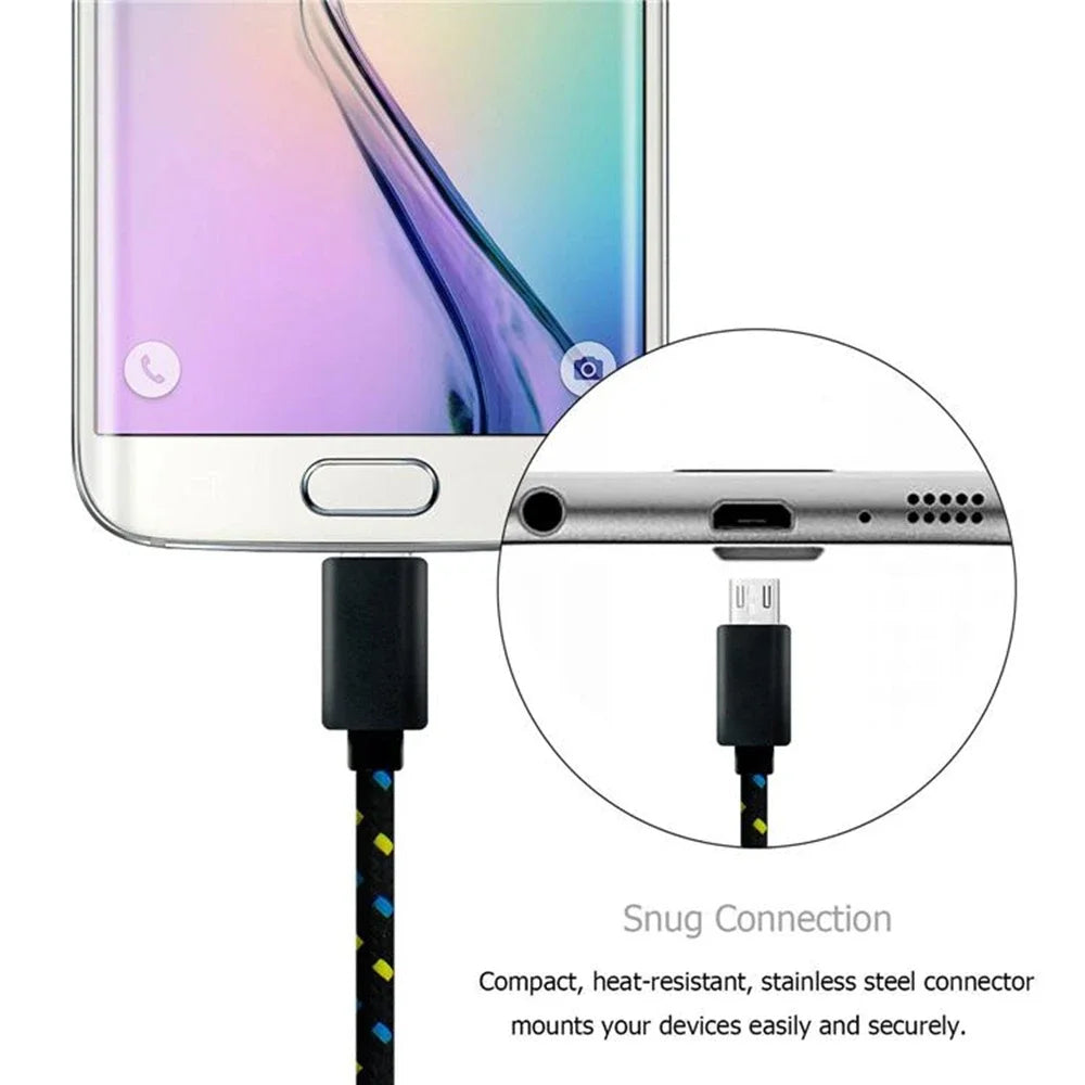 2.4A Micro USB Cable – Nylon Braided 0.5m/1m/2m/3m for Data Sync & Charging, Compatible with Samsung, Huawei, Xiaomi, Android