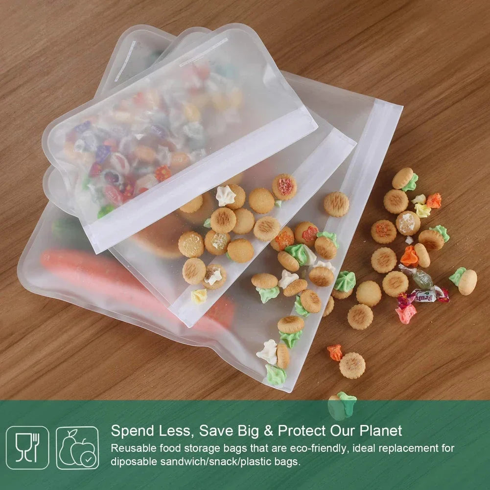 10pcs Silicone Food Storage Containers - Leakproof, Reusable Stand-Up Zip Bags for Fresh Food Storage