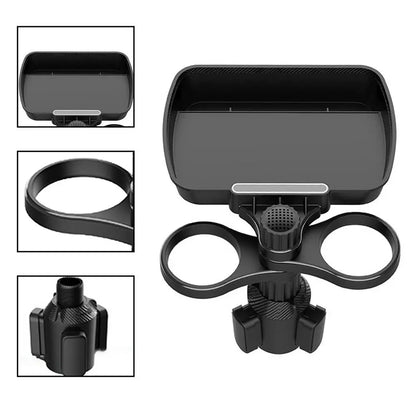 Adjustable Dual Cup Holder Expander: 360° Rotating Multifunctional Car Seat Cup Holder with Snack Tray - Convenient Drink Holder Solution