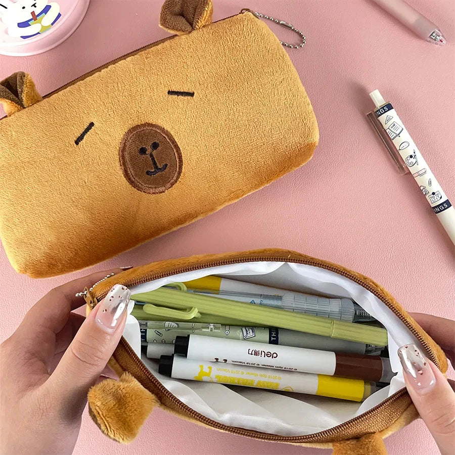Cute Capybara Plush Pencil Case – Large Capacity Stationery & School Supplies Bag