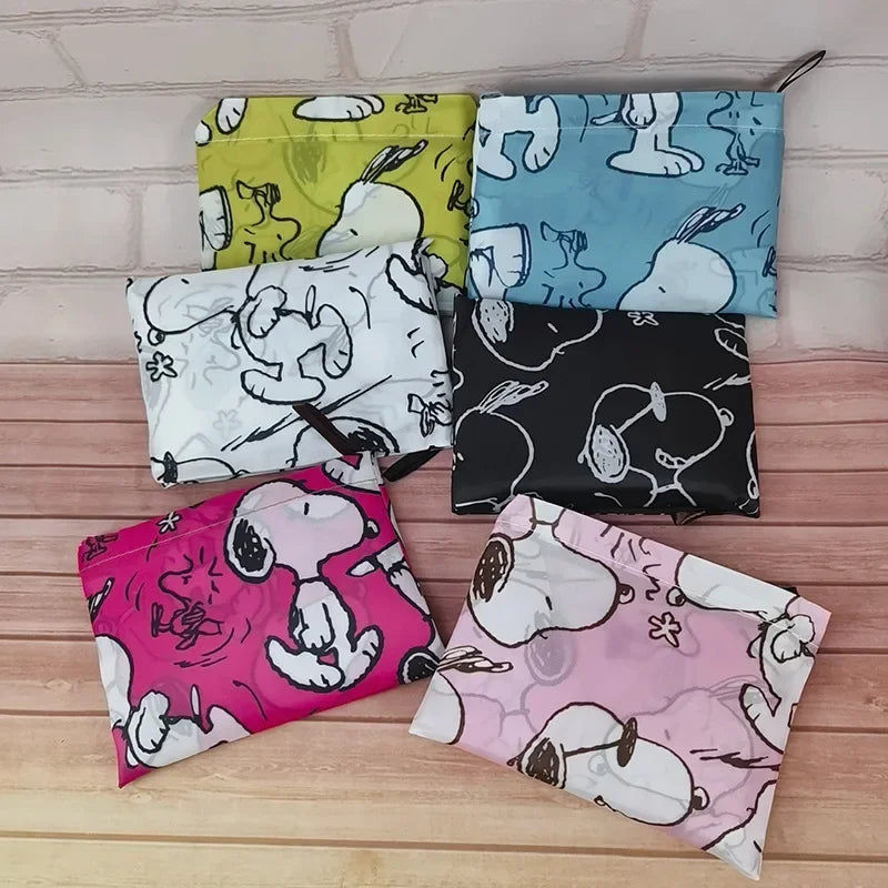 Snoopy Foldable Shopping Bag – Large Waterproof Nylon Tote, Reusable Portable Shoulder Bag for Women