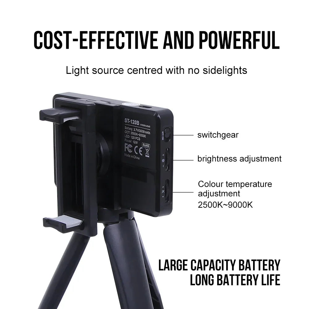 120 LED Tattoo Fill Light with 52mm CPL — Circular Polarizing Filter for Cellphone Lens, Compatible with Any Phone