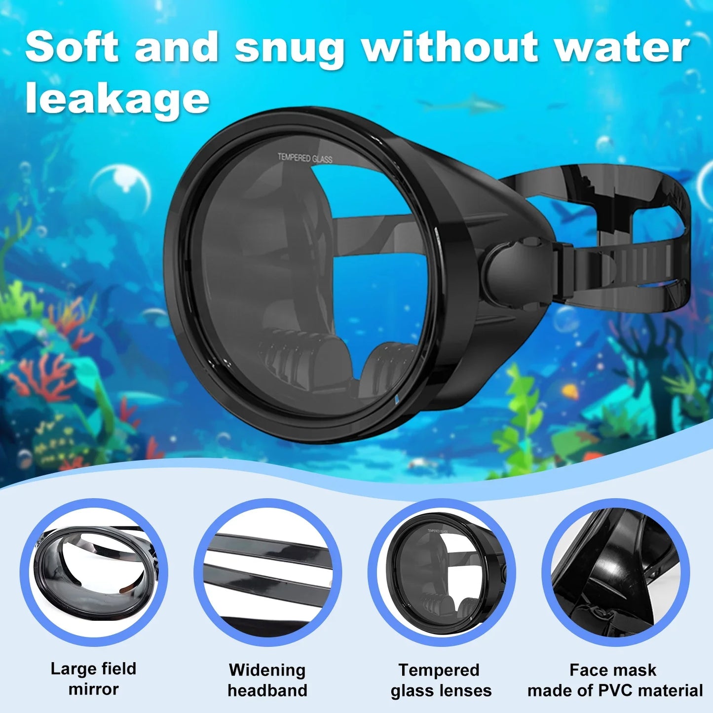 Full-Face Snorkeling Mask - Waterproof Anti-Fog 180° Panoramic Diving Goggles for Adults