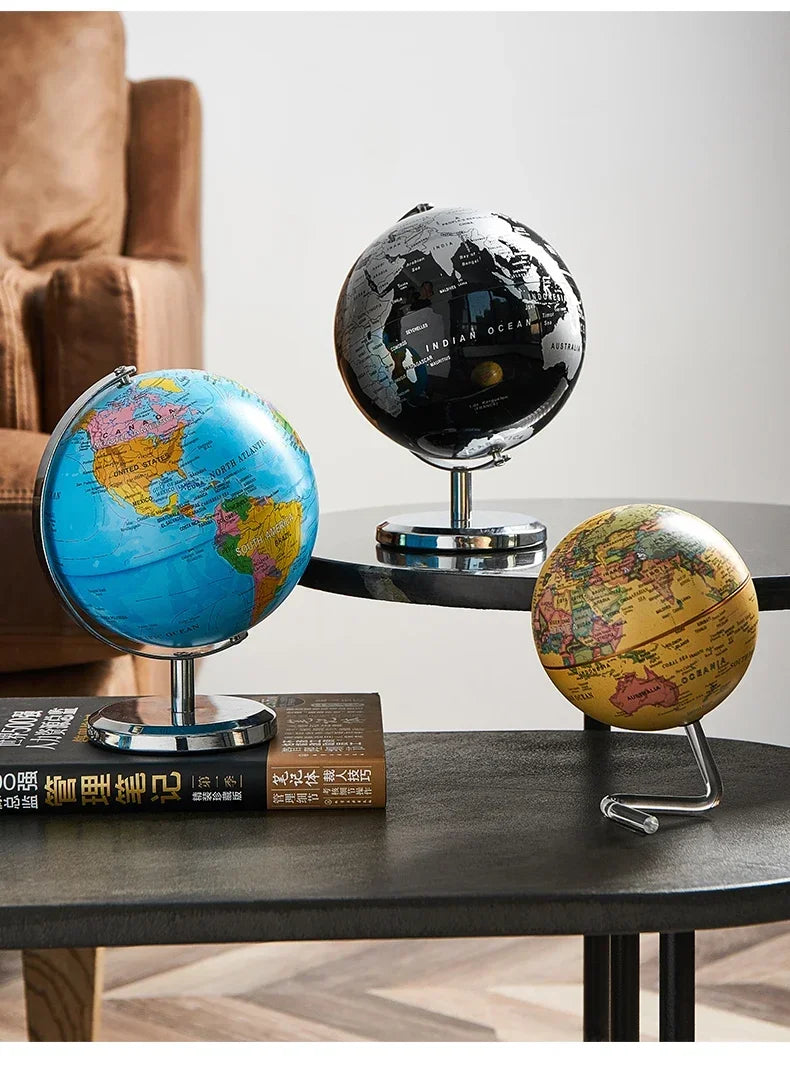 Rotating World Globe with Metal Base – Educational Geography Globe for Children, Classroom Learning Stand