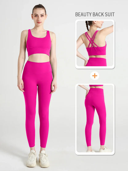 2-Piece Women’s Yoga Tracksuit – Pilates Fitness Set with Push-Up Sports Bra & Leggings for Gym Workout