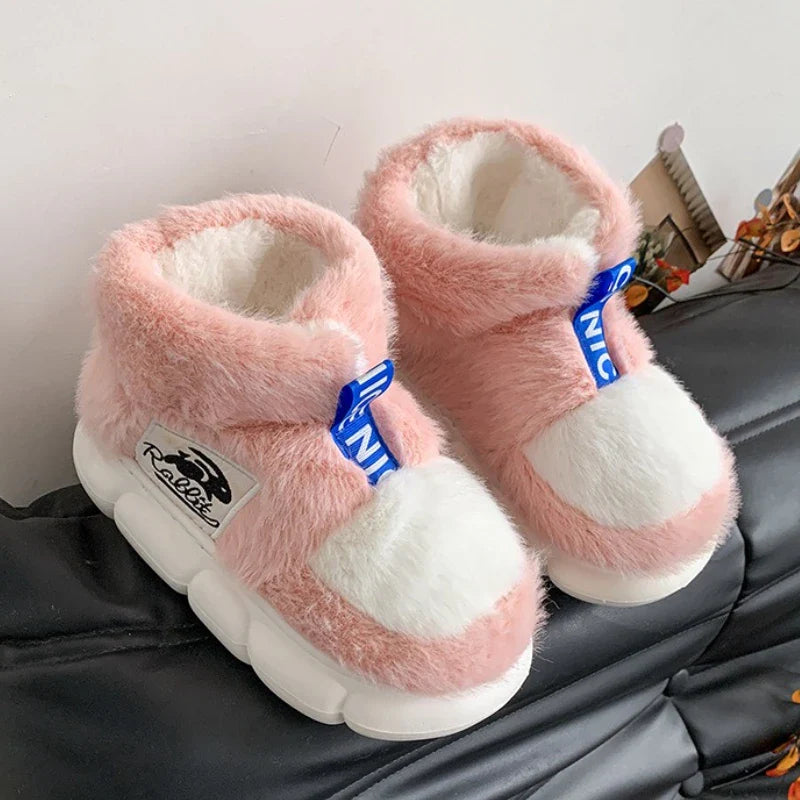 2025 Winter Warm Plush Slippers – High-Top Platform Indoor Snow Boots for Women & Men, Cozy Home Shoes with Soft Lining