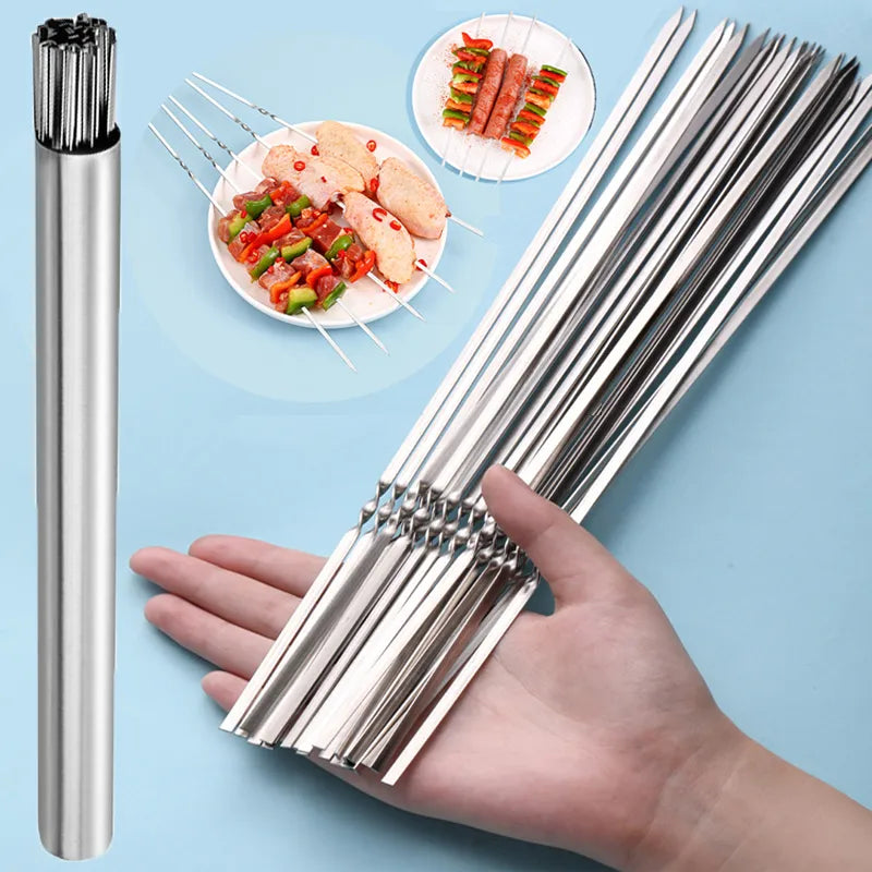 Stainless Steel Barbecue Skewers - 10/15Pcs Reusable BBQ Kebab Sticks for Outdoor Camping and Picnics - Cooking Tools