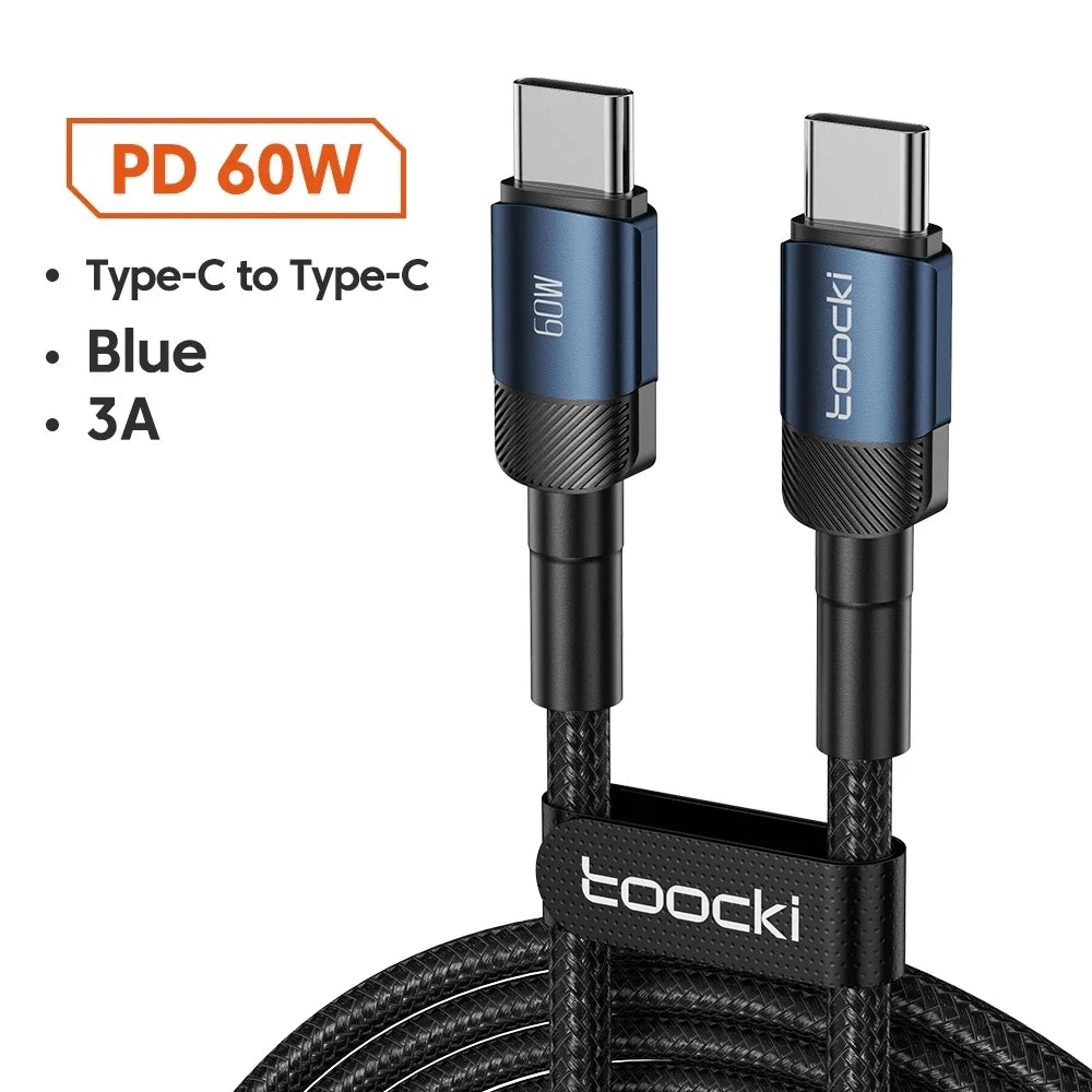 Toocki PD 100W/60W Type-C to Type-C Cable – Quick Charge 3.0 Fast Charging for iPhone 15, Huawei, Samsung, Xiaomi